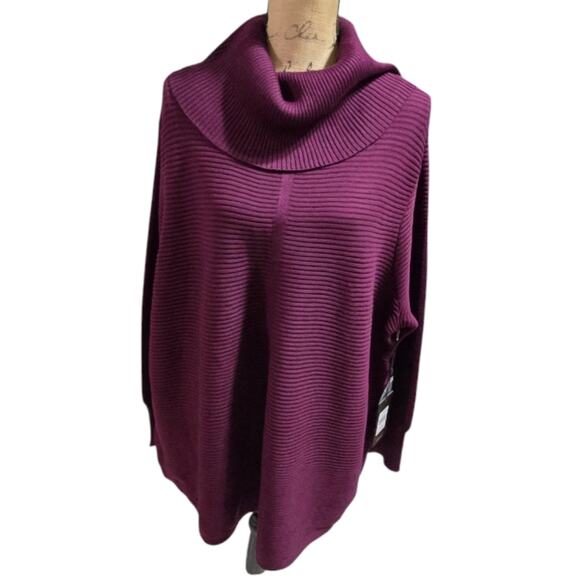 CYRUS Women's Ribbed Cowl Neck Sweater‎ Black Berry Purple Plus Size 3X New - Picture 1 of 9
